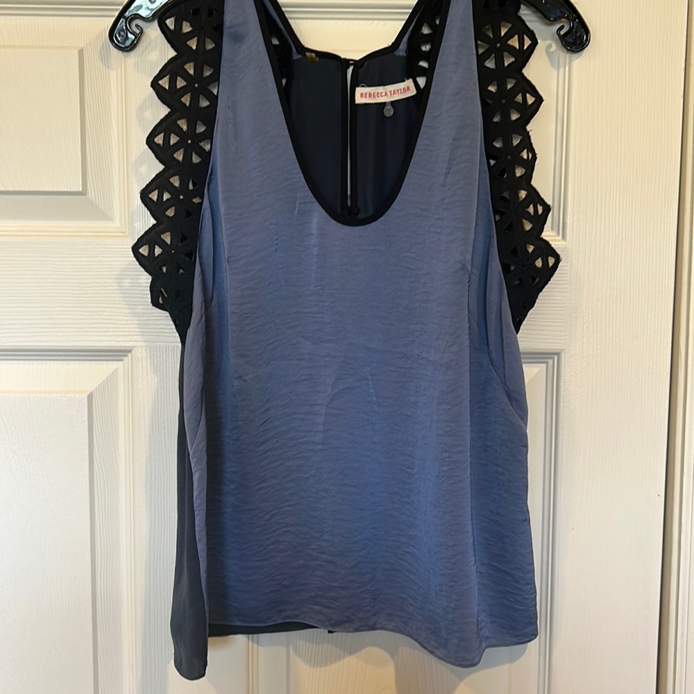 Rebecca Taylor silk tank top with eyelet cap sleeve and button back